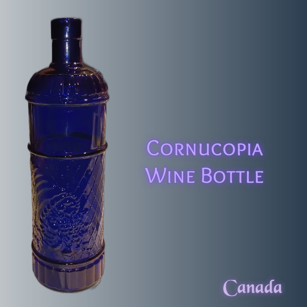 Vintage Cobalt Blue Cornucopia Embossed Wine Bottle